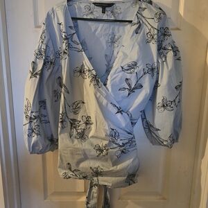 #66 White House Black Market Blue Floral Wrap Blouse